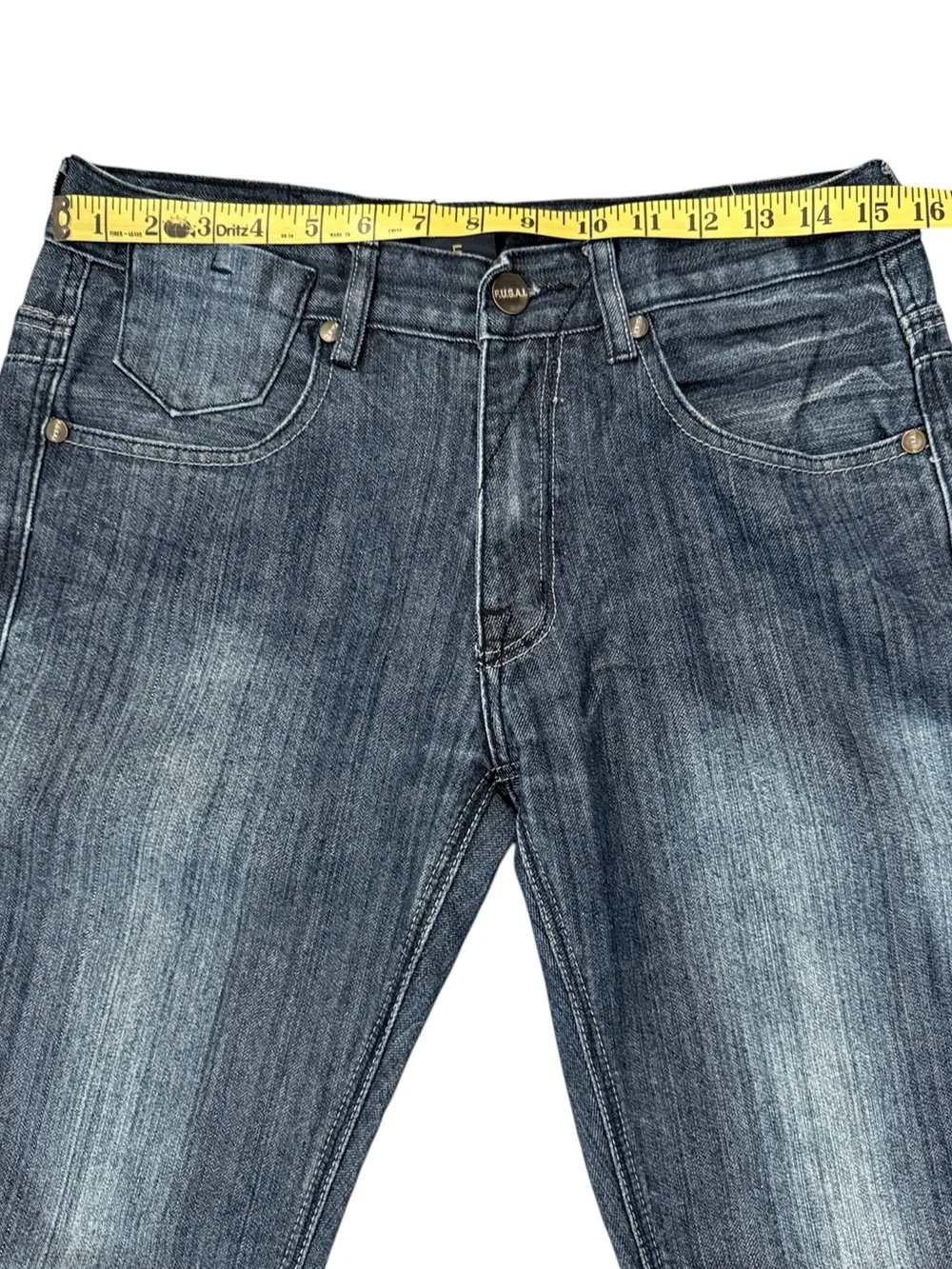 FUSAI Straight Leg Jeans 32x32 Dark Wash Embroidered Pocket Y2K Denim Fits 30x30